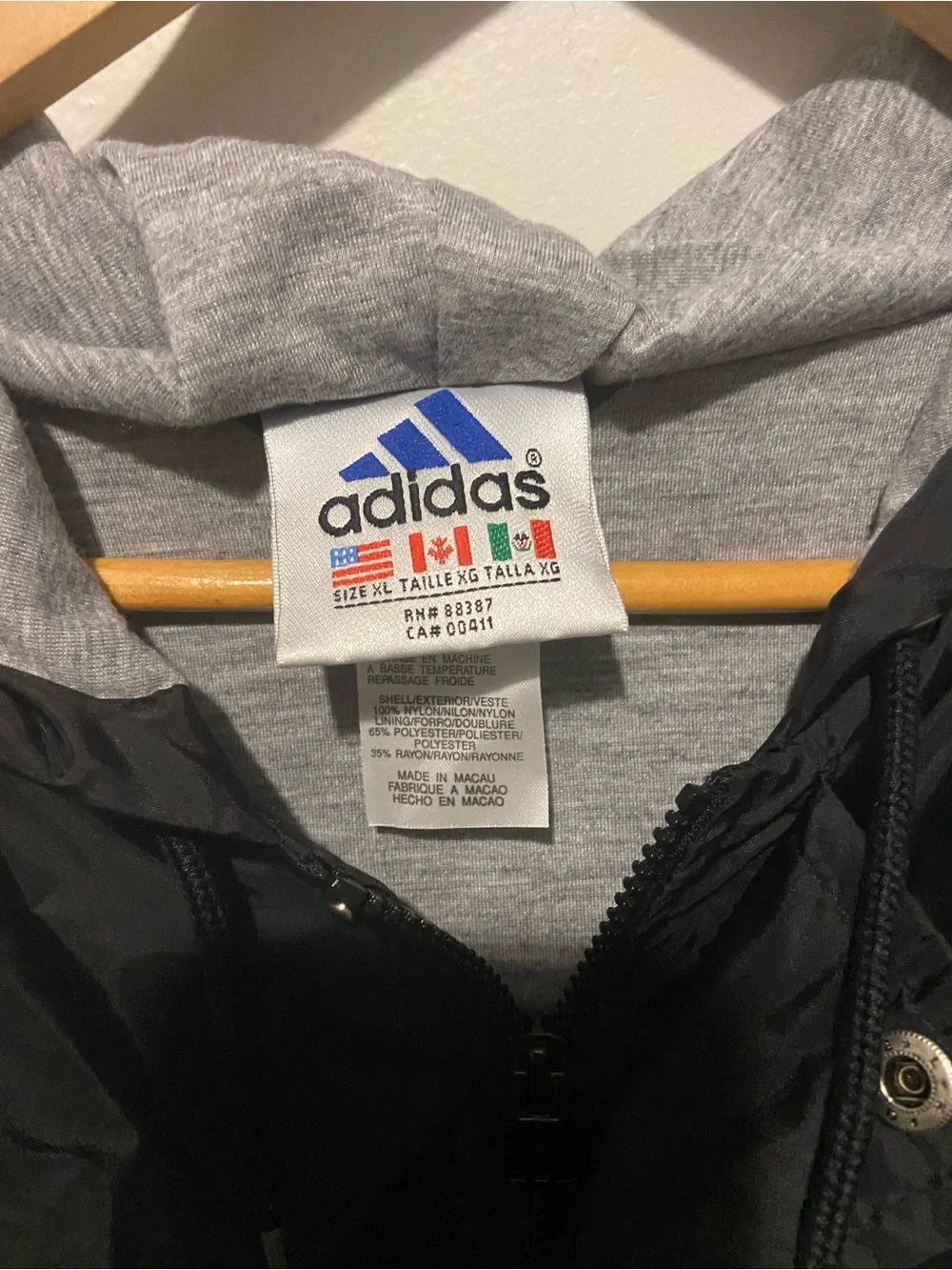 adidas Black Hooded Windbreaker with White Sleeve Stripes